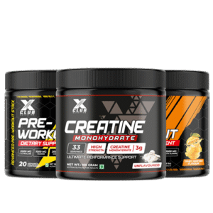 XCLUB Nutrition Pre-Workout Dietary Supplement Fruit Punch + Orange Flavour + Creatine Combo