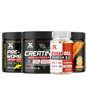 XCLUB Nutrition Pre-Workout Dietary Supplement Fruit Punch + Orange Flavour + Creatine + Fish Oil Combo
